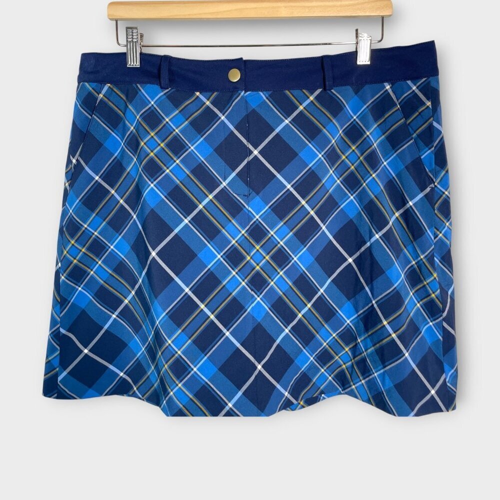 Lady Hagen Skort Sz 14 Blue Plaid Pockets Golf Pickleball Tennis NEW